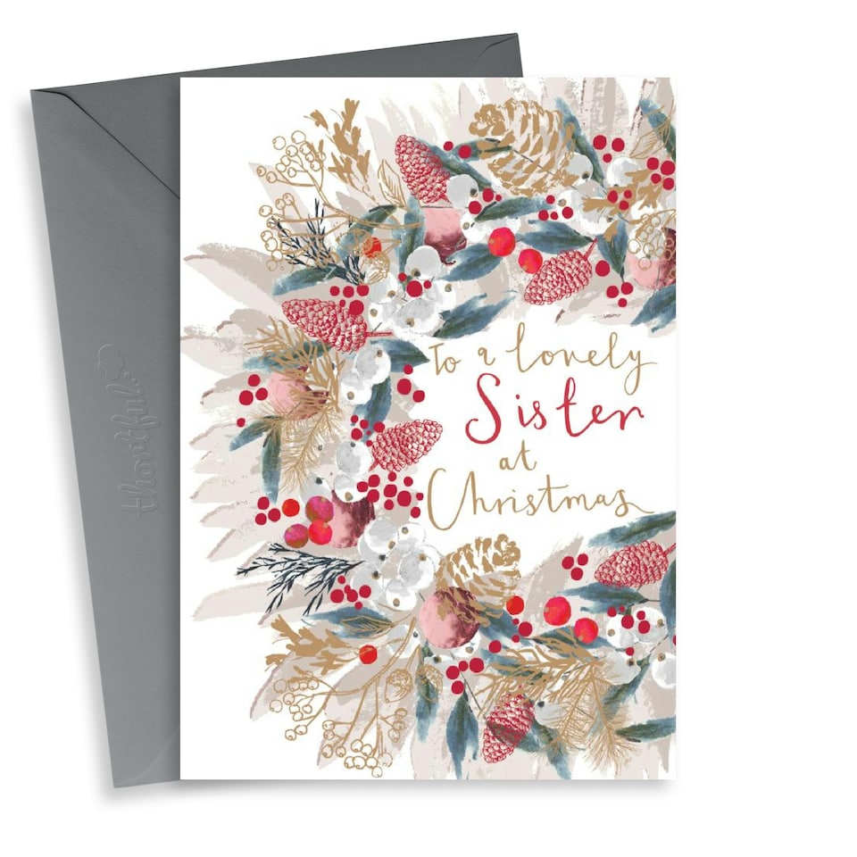 image 1 of Pretty Christmas Card - Lovely Sister - Wreath