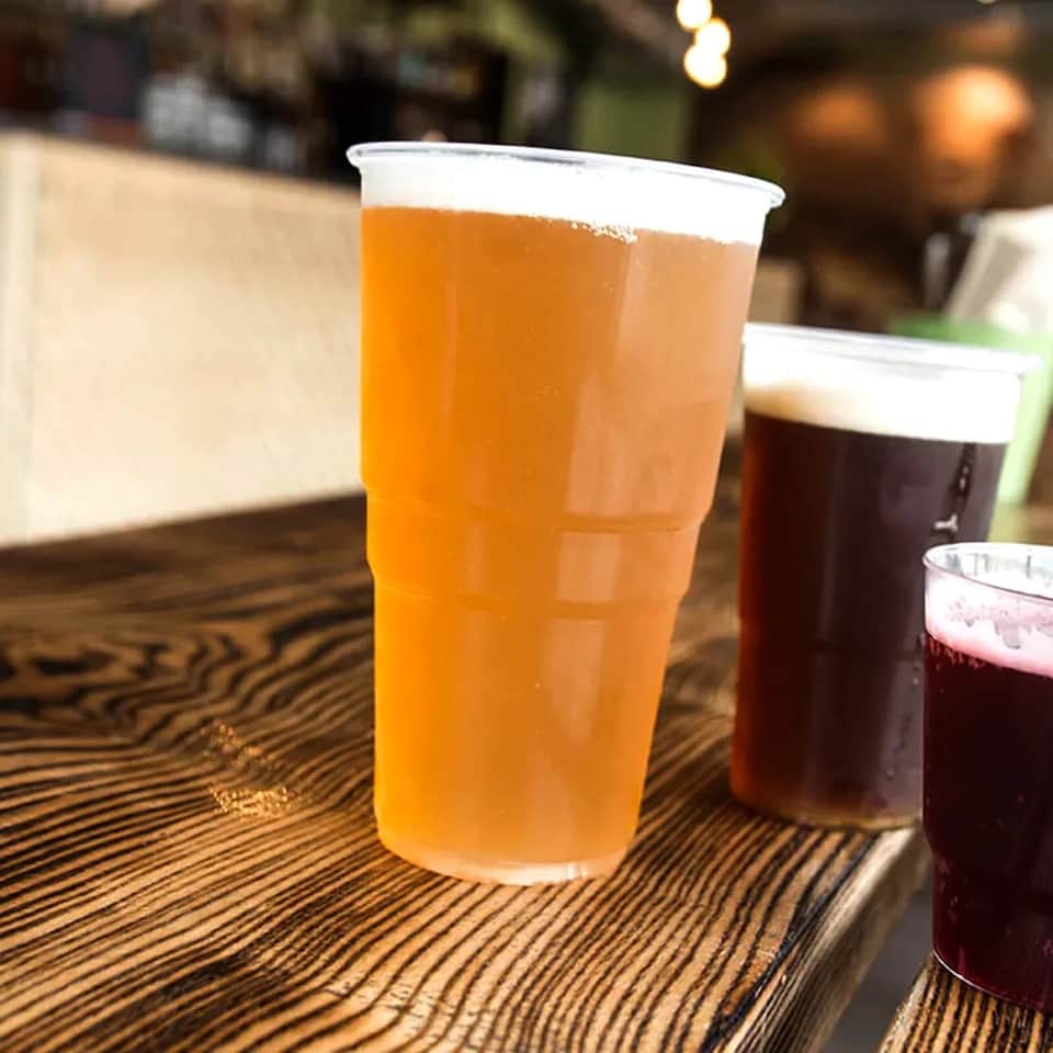 image 1 of 568ml Clear Strong Plastic Full Pint Glasses Disposable Reusable Party Cups | Clear | Clear | 100 Cups