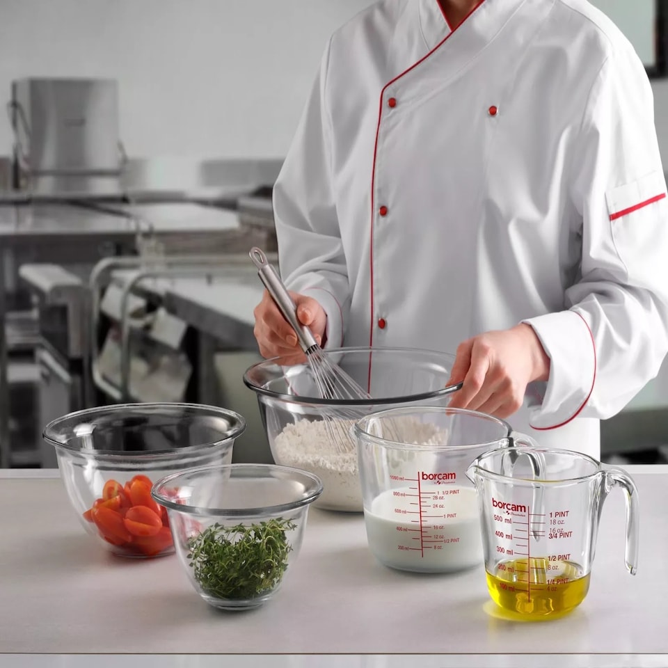 image 1 of 1L Borcam Clear Glass Measuring Mixing Jug in ML Oz Pints Kitchen Cooking Baking