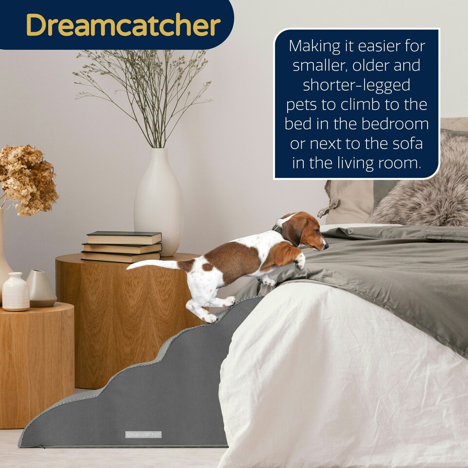 image 1 of Dreamcatcher 4 Step Dog Stairs for Bed 75x40x50cm, High Density Foam Ramp