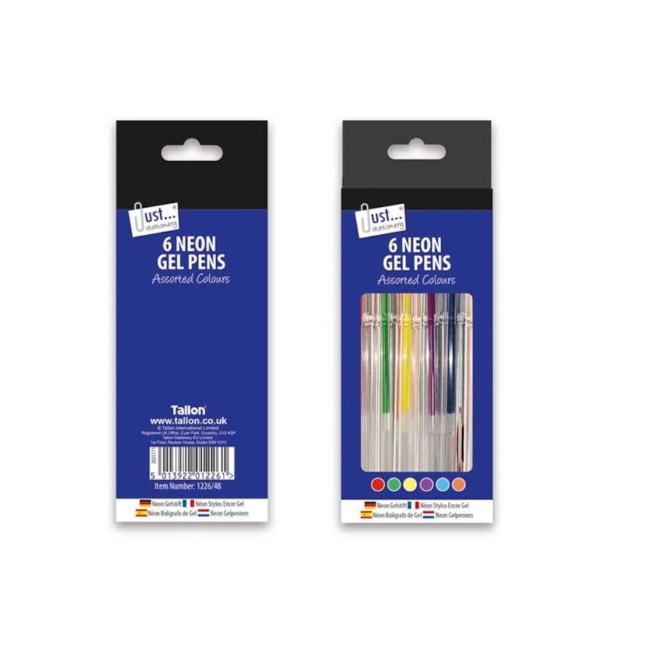 Pack of 6 Assorted Neon Coloured Gel Pens