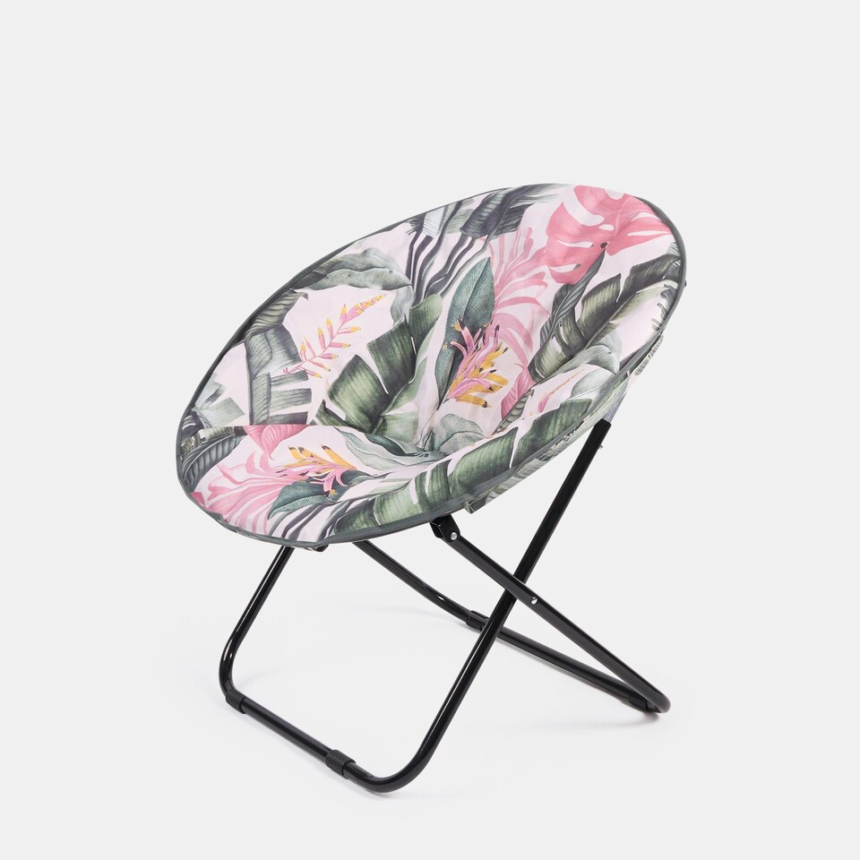 image 1 of OHS Tropical Print Portable Lightweight Folding Soft Plush Padded Outdoor Garden Travel Camping Moon Chair Green