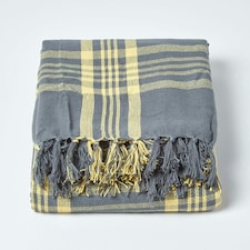 Homescapes Grey and Yellow Tartan Check Sofa and Bed Throw - 150 x 200 cm | Grey | 1