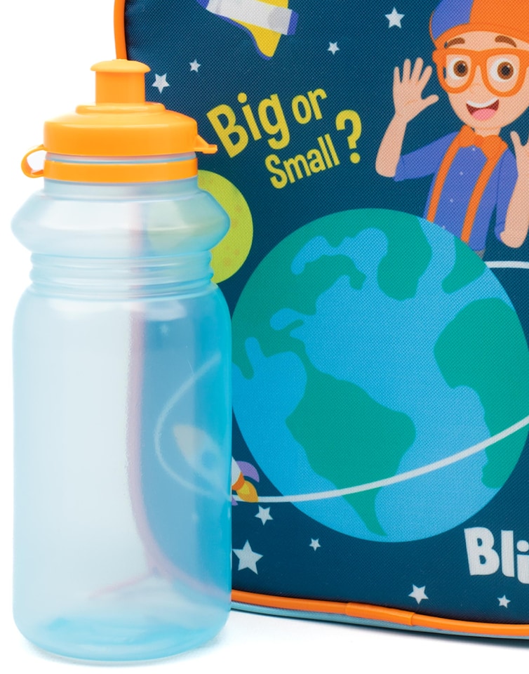 image 1 of Blippi Lunch Bag and Water Bottle Set for Kids | Carry Handle Lunch Box with BPA-Free Sports Bottle | Orange and Blue Learn Space Adventure | Toddlers' Nursery School Food Carrier | Keeps Food Fresh