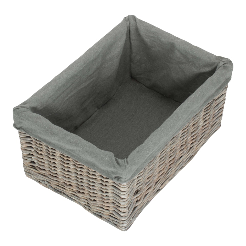 image 1 of Small Grey Wash Grey Cotton Lined Willow Storage Baskets | Brown | Grey | S | 1