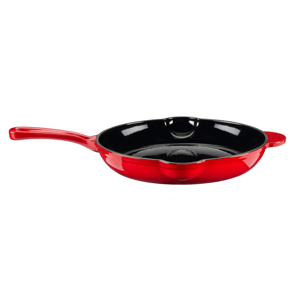 image 1 of Cooks Professional 2 Piece Cast Iron Frying Pan & Skillet Set with Enamel Interior - Oven Safe & All Hob Compatible | Red | Red