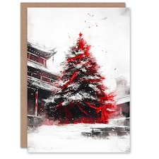 Majestic Tree Snowy Chinese Temple Blank For Him Or Her Art Xmas Festive Christmas Card