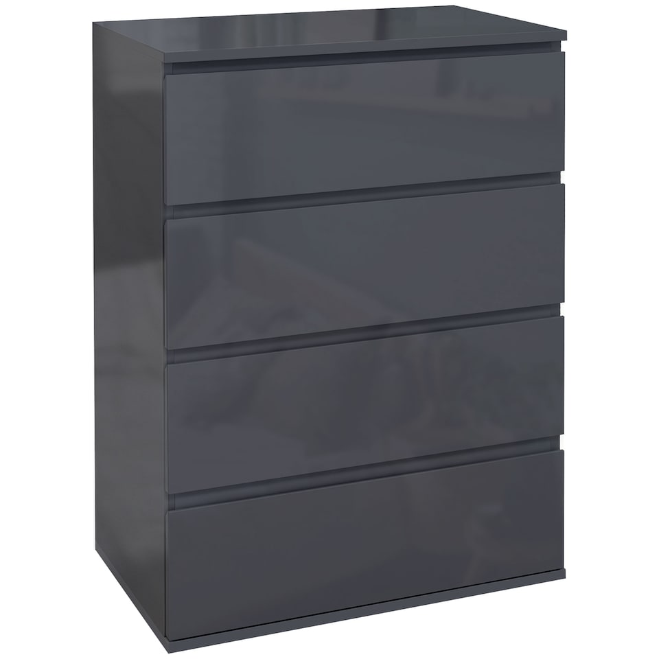 image 1 of HOMCOM High Gloss Chest of Drawers, Modern 4 Drawer Dresser with Soft Closing Mechanism for Bedroom, Grey