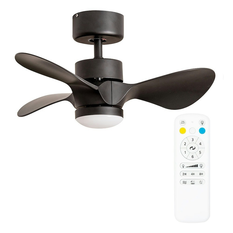 image 1 of ValueLights 24 Inch Integrated LED Ceiling Fan with Remote Control, 3 Blades, Timer and 6 Speed Functions - Black