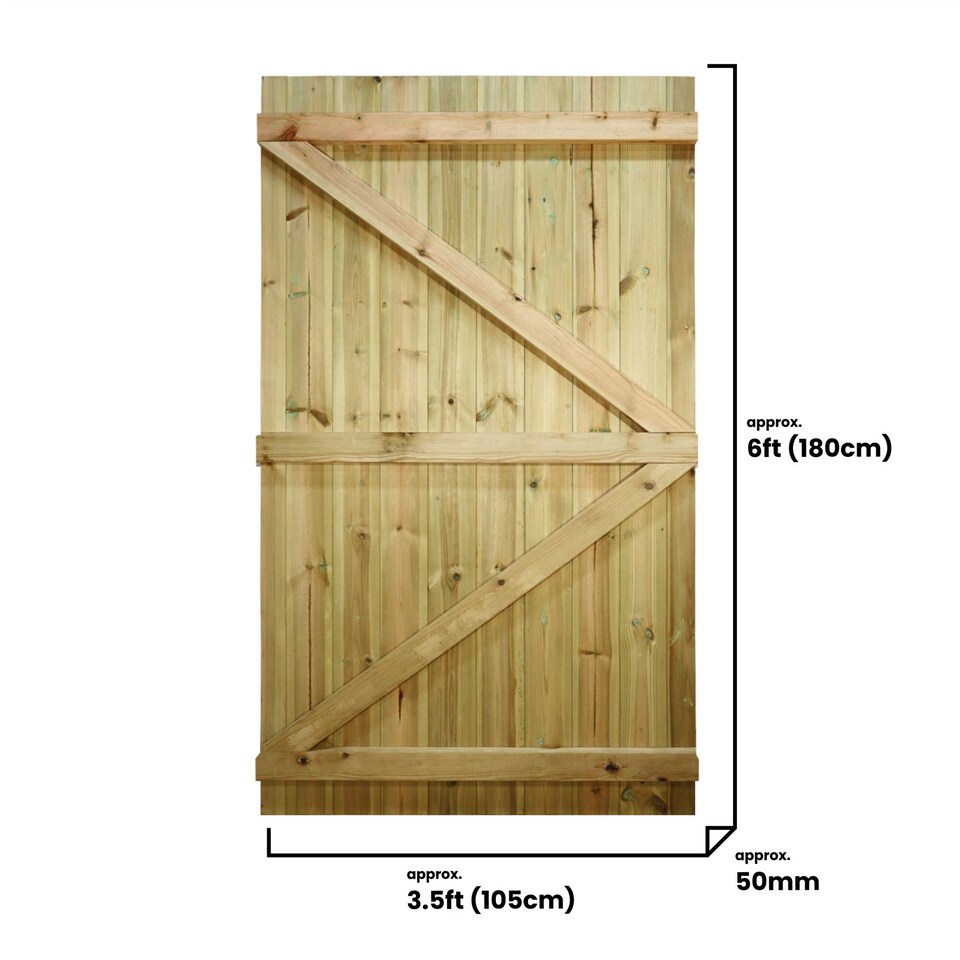 image 1 of Flat Top Wooden Garden Gate 6ft x 3.5ft Tongue & Groove Semi-Braced Treated Door