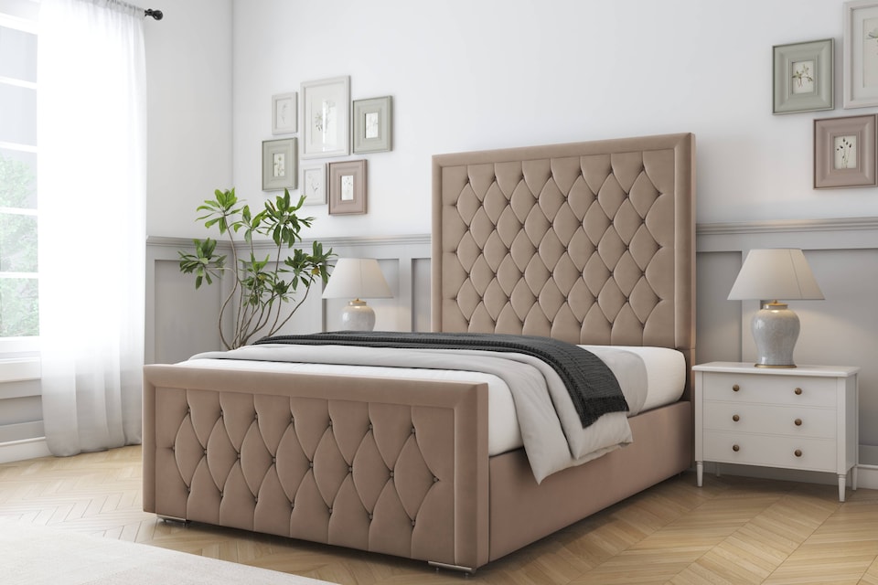 image 1 of Sloomy Monroe Mink Plush Bed Frame With Mattress With 50" Upholstered Headboard 2'6 Small Single