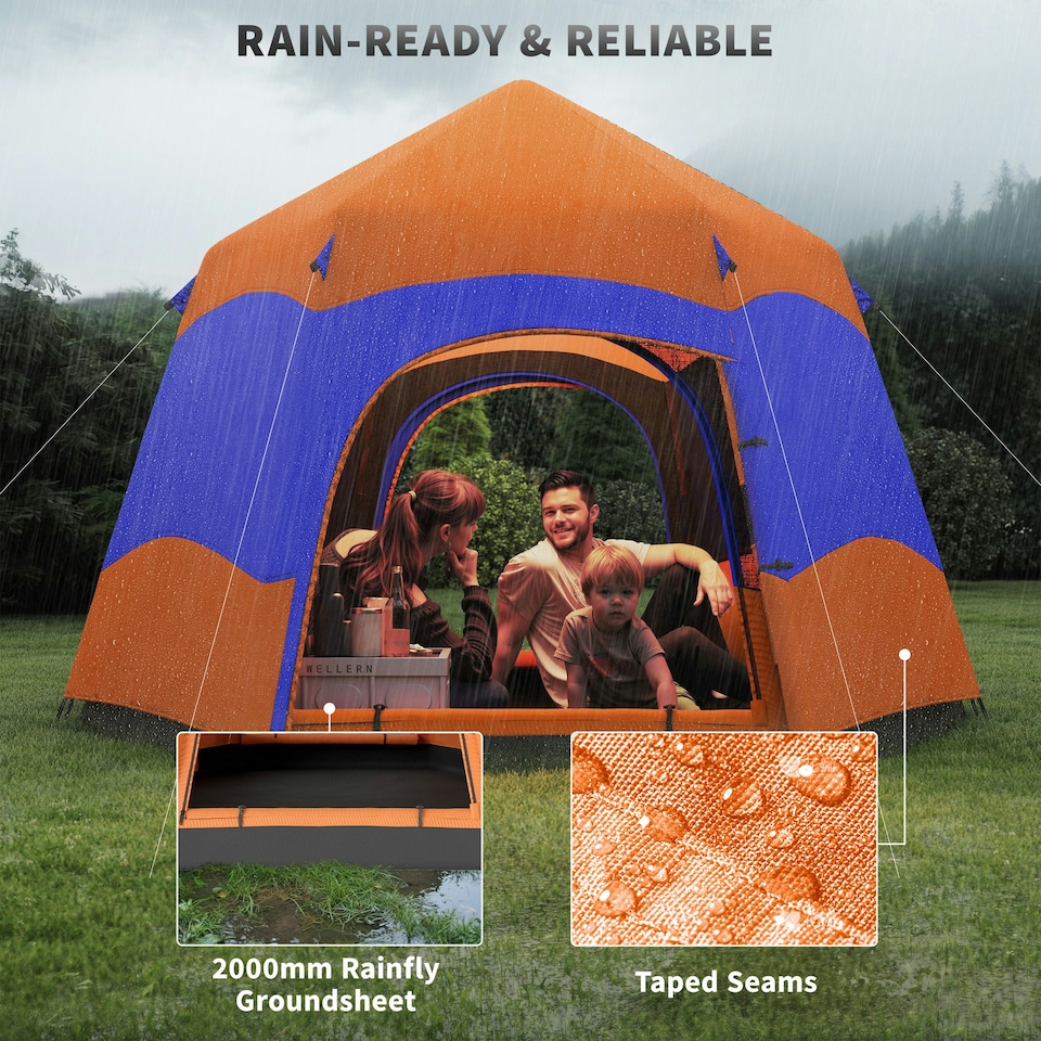 image 1 of Outsunny 4 Person Camping Tent Festival Hiking Shelter, Blue
