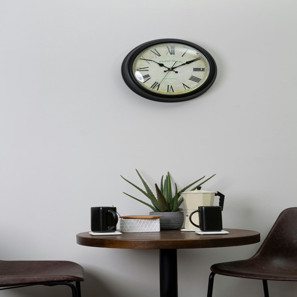 image 1 of Interiors By Premier Black Lined Rim Wall Clock, Antique Style Silent Wall Clock, Classic Clock With Retro Minute And Hour Hands