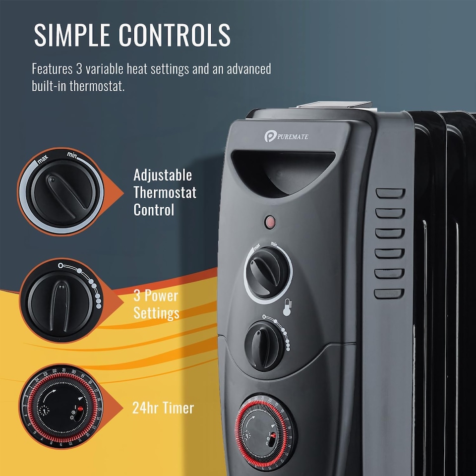 image 1 of 2500W Oil Filled Radiator with 11 Fins Black