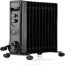 PureMate 2500W Oil Filled Radiator, 11 Fin Portable Electric Heater with Adjustable Thermostat, 24hr Timer & 3 Heat Settings