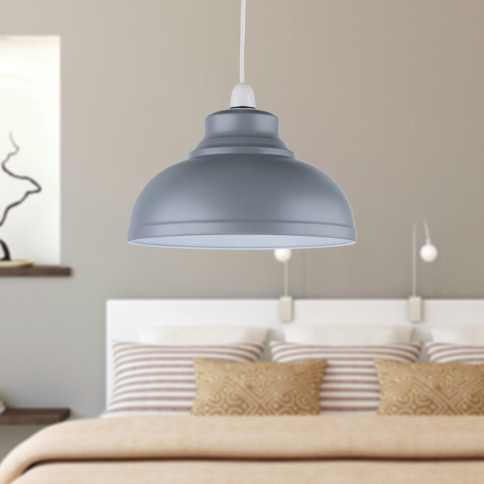 image 1 of Set of 2 Dome - Grey Easy Fit Metal Pendant Shades Grey