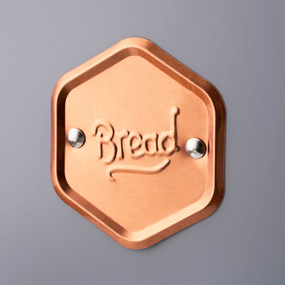 image 1 of Cooks Professional Bread Bin - Metal Food Storage Cannister with Nameplate | Grey | Grey & Copper