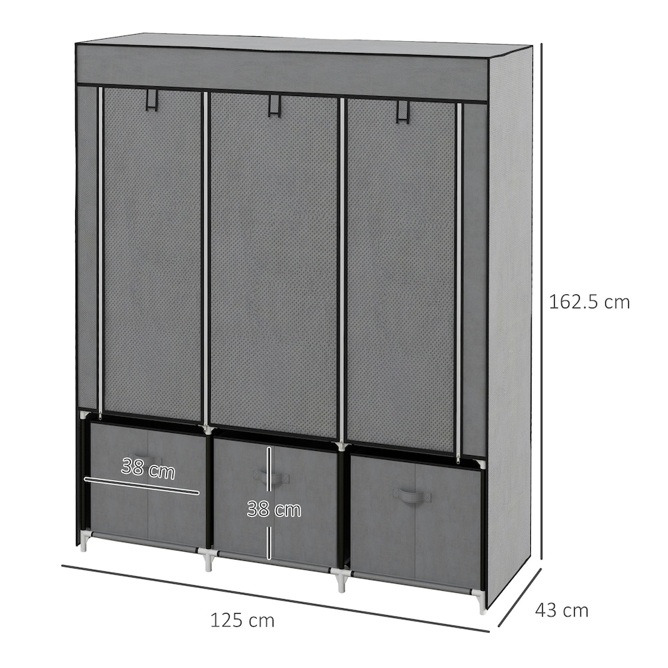 image 1 of HOMCOM Portable Fabric Wardrobe with 5 Shelves and 3 Fabric Drawers, Grey
