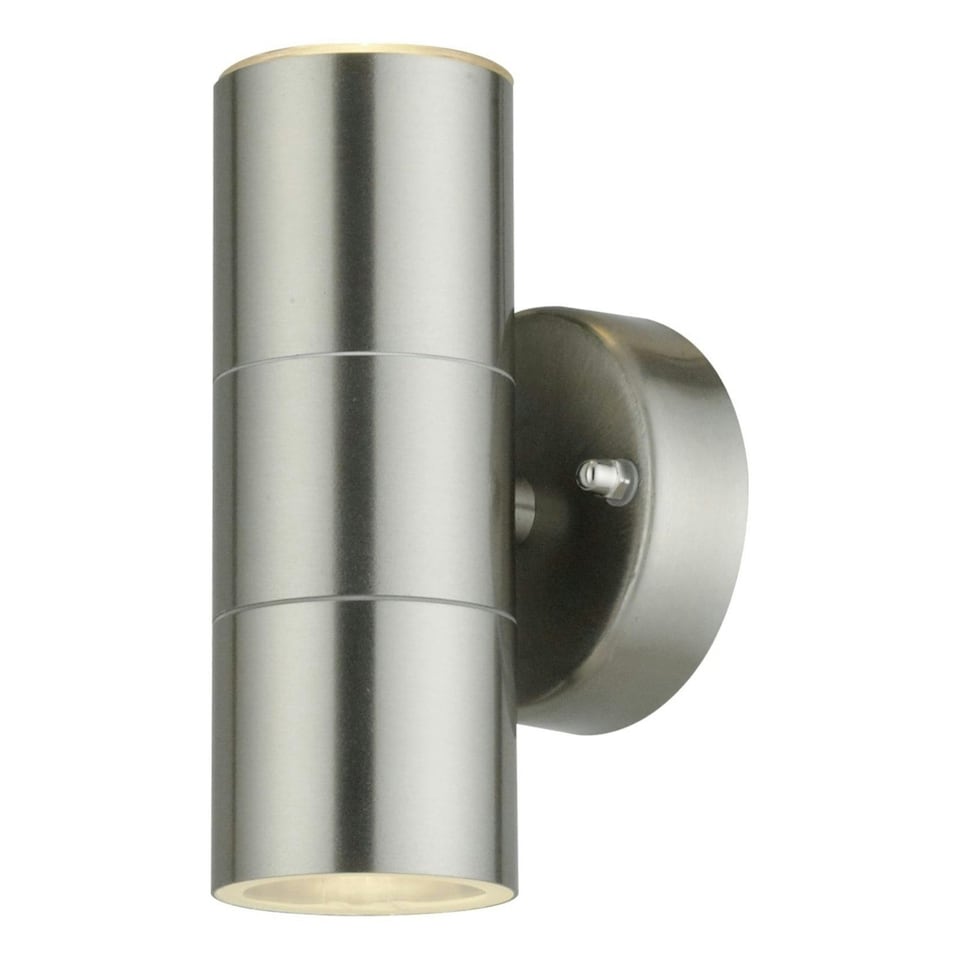 image 1 of First Choice Lighting Set of 2 Blaze Stainless Steel Outdoor Up Down Wall Lights Silver | Clear