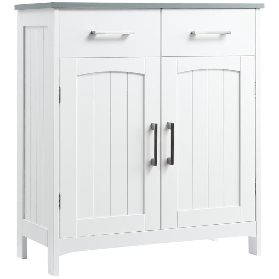 image 1 of kleankin Freestanding Bathroom Cabinet, Storage Cupboard with 2 Drawers, Double Doors, Adjustable Shelf, White