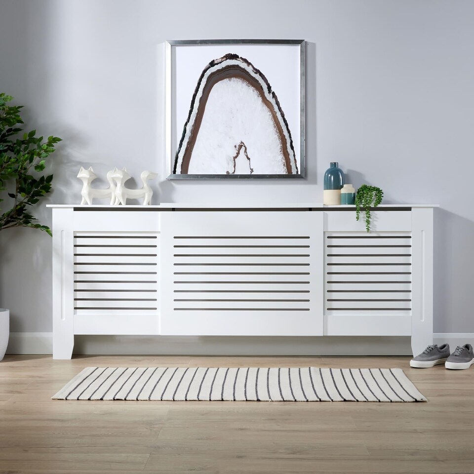 image 1 of Extending Radiator Cover Adjustable Wooden MDF Slatted Grill | White
