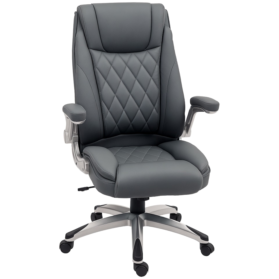 image 1 of Vinsetto Executive Office Chair with Arms, PU Leather Ergonomic Office Chair with Tilt Function and Adjustable Height, Swivel Rolling for Home Office Working, Dark Grey