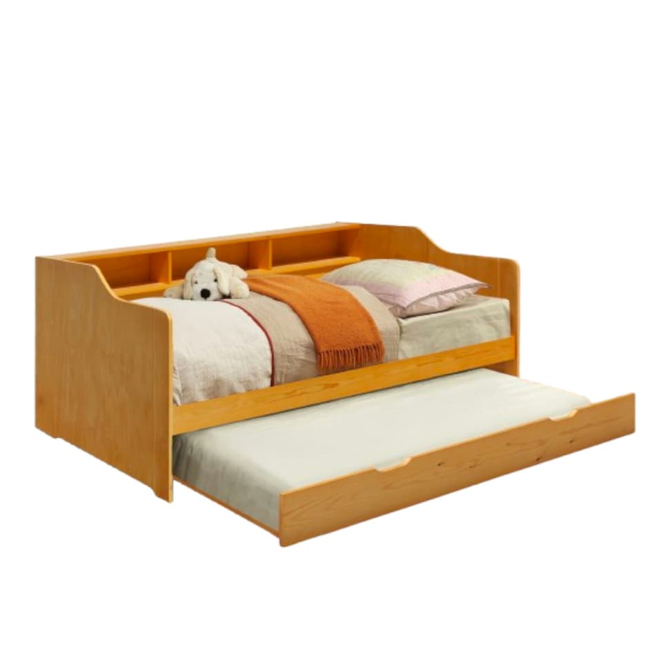 image 1 of 3ft Wooden Bed with Trundle With Shelving In Caramel