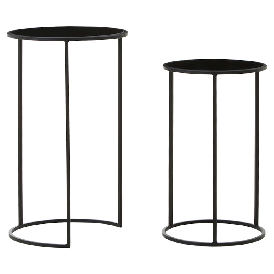 image 1 of Avento Set Of Two Round Black Plant Stands Black