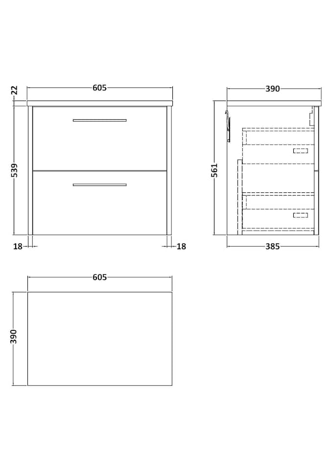 image 1 of Balterley Winshill Contemporary 2 Drawer Wall Hung Vanity Unit with Laminate Worktop, Light Oak, 600mm