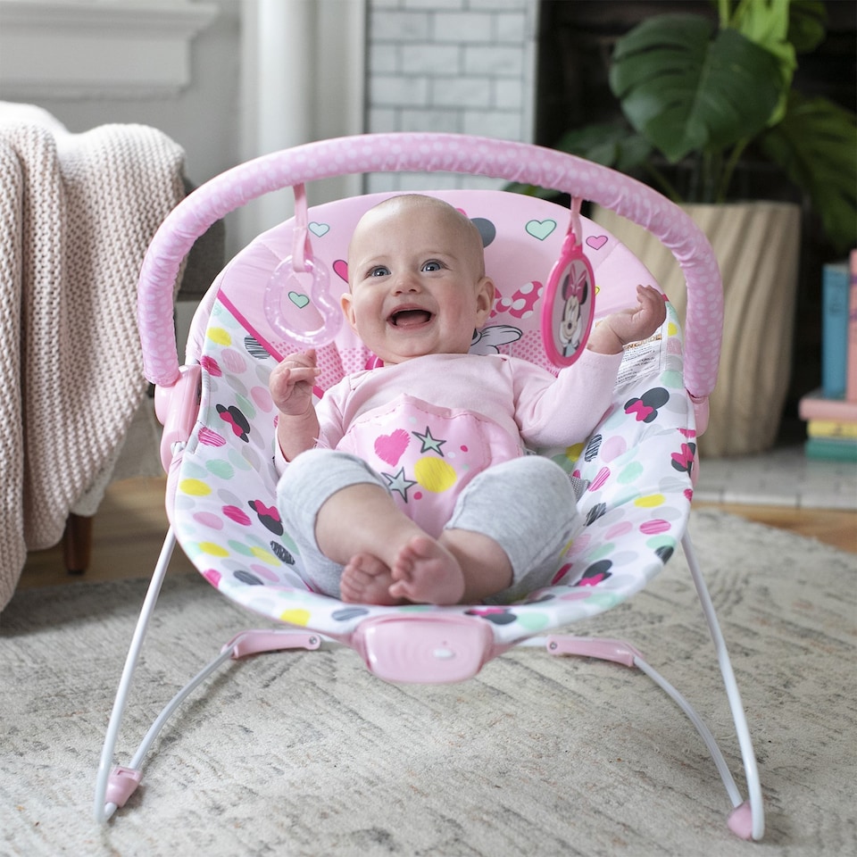 image 1 of Bright Starts Disney Baby Minnie Mouse Spotty Dotty Vibrating Bouncer Pink 12229 | Pink | Pink | One Size | 1