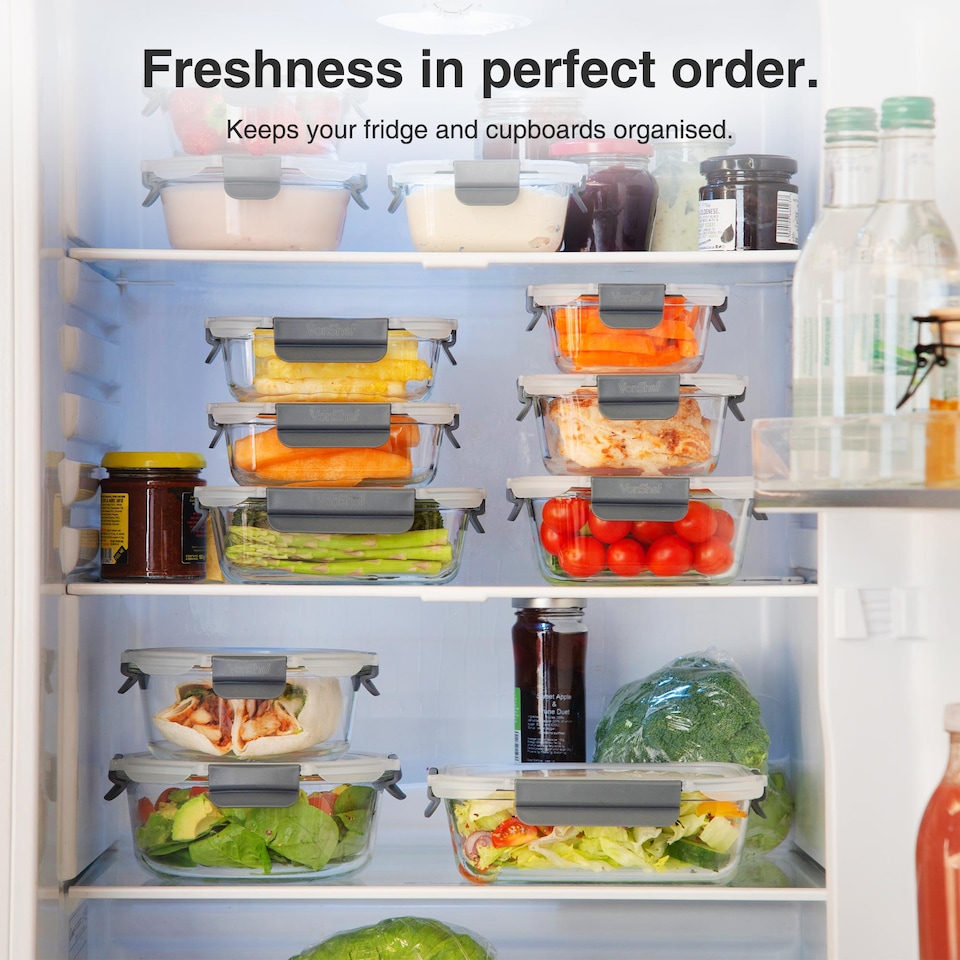 image 1 of VonShef 12Pc Glass Containers with Lids (320ml to 1L Capacities)