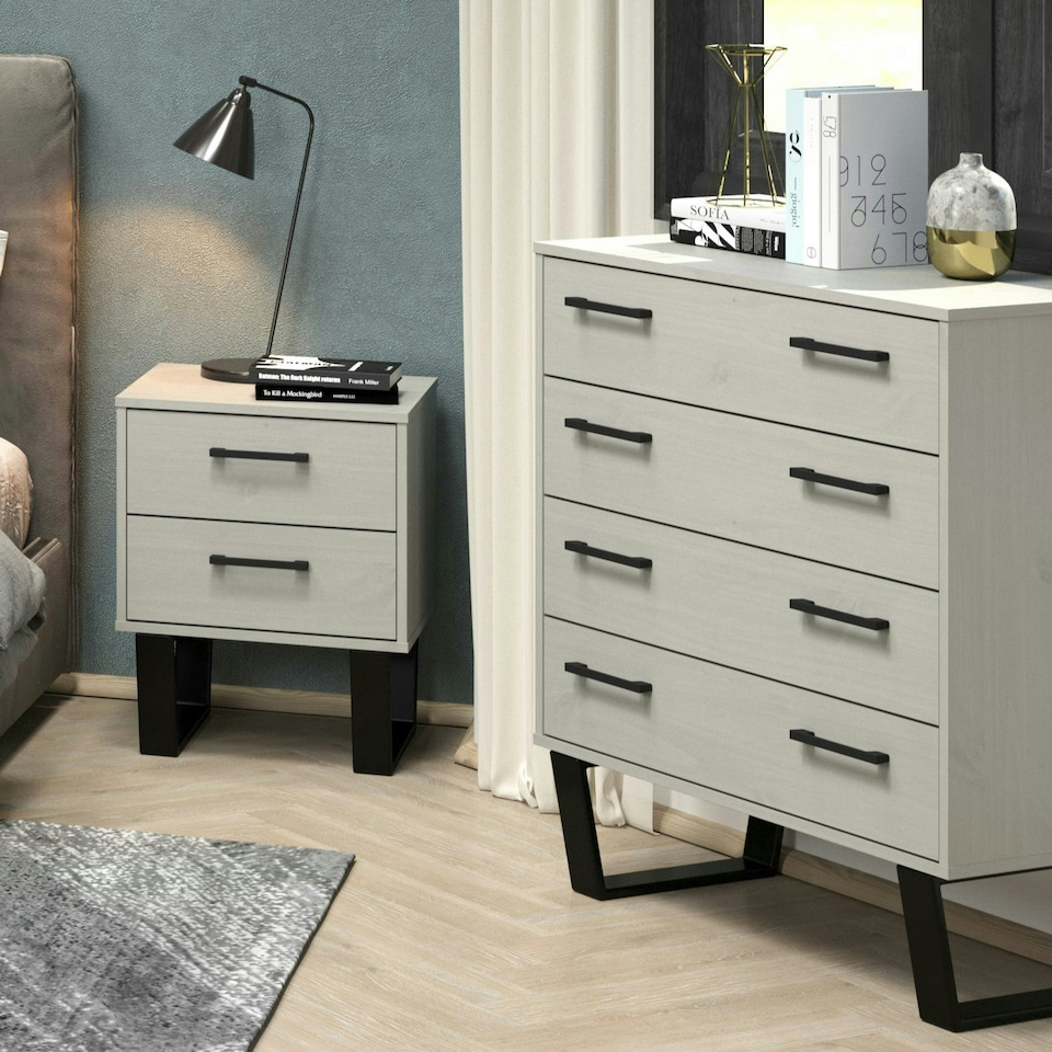 image 1 of Texas 4 Drawer Chest of Drawers - Industrial Style Pine Bedroom Storage Cabinet with Metal Legs | Grey | Grey | 1