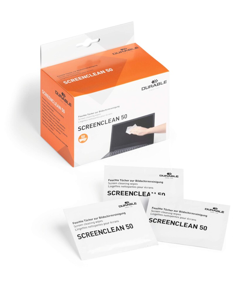image 1 of Durable SCREENCLEAN Streak-Free Biodegradable Screen Cleaning Wipes | 50 Sachets