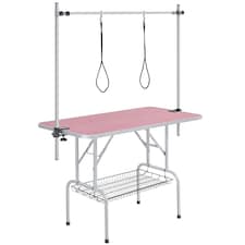 Yaheetech 113.5 cm Wide Pet Grooming Table with Adjustable Height Pink