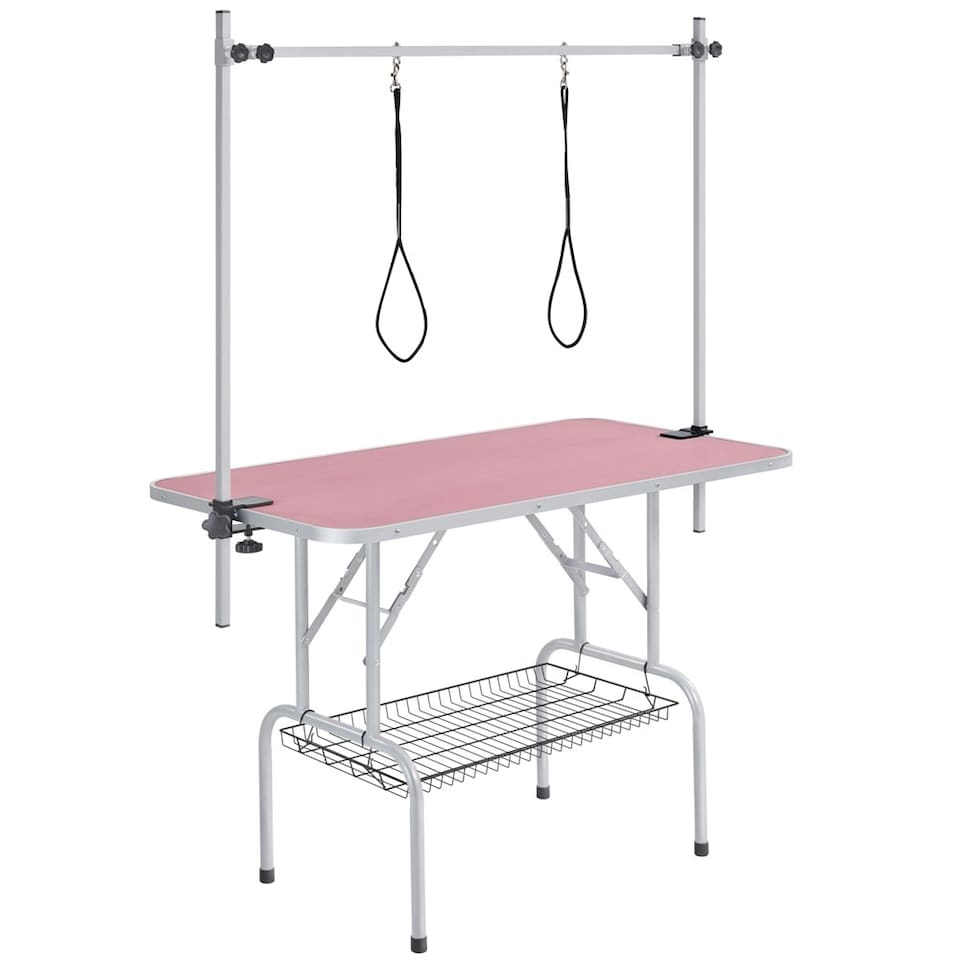image 1 of Yaheetech 113.5 cm Wide Pet Grooming Table with Adjustable Height Pink