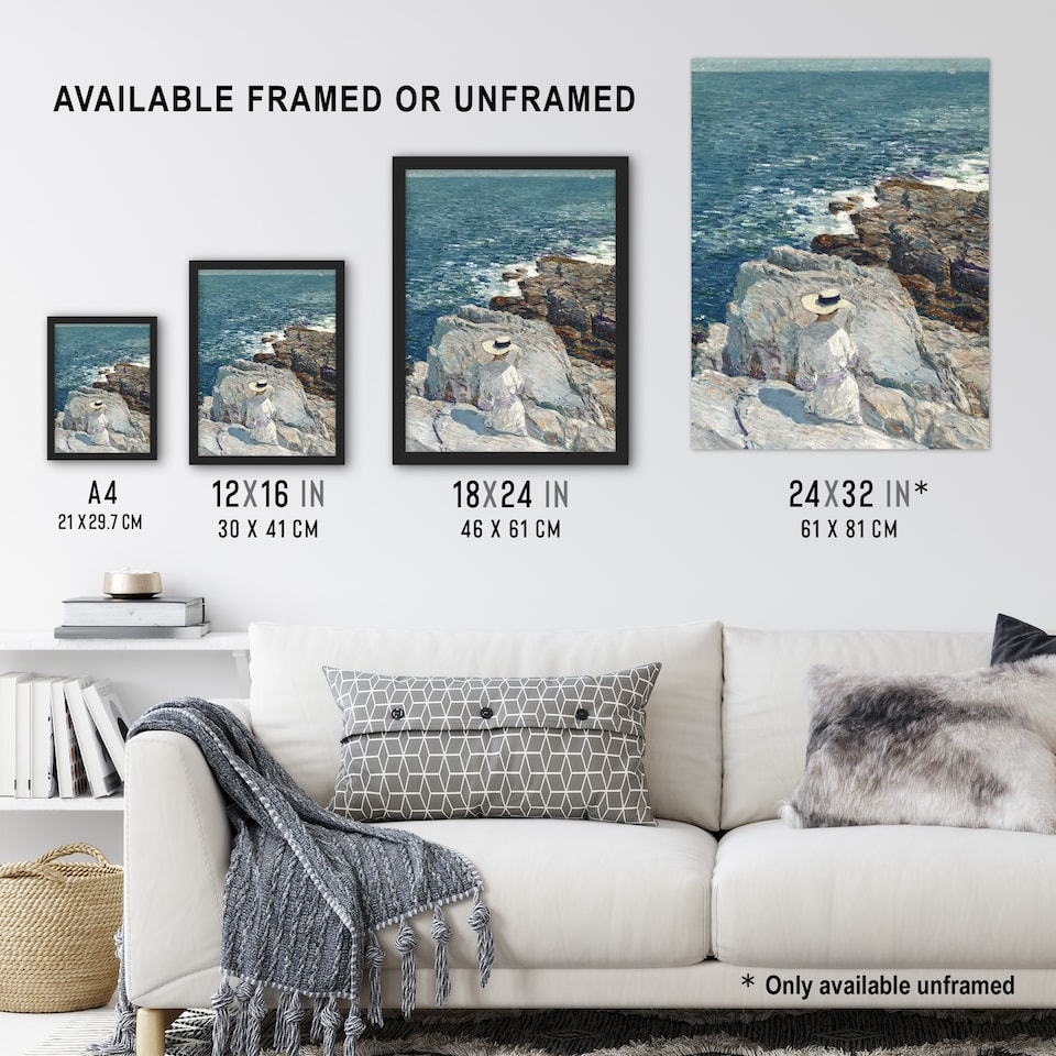 image 1 of South Ledges Rocky Coastal Landscape Hassam Wall Art Poster Print 12X16"