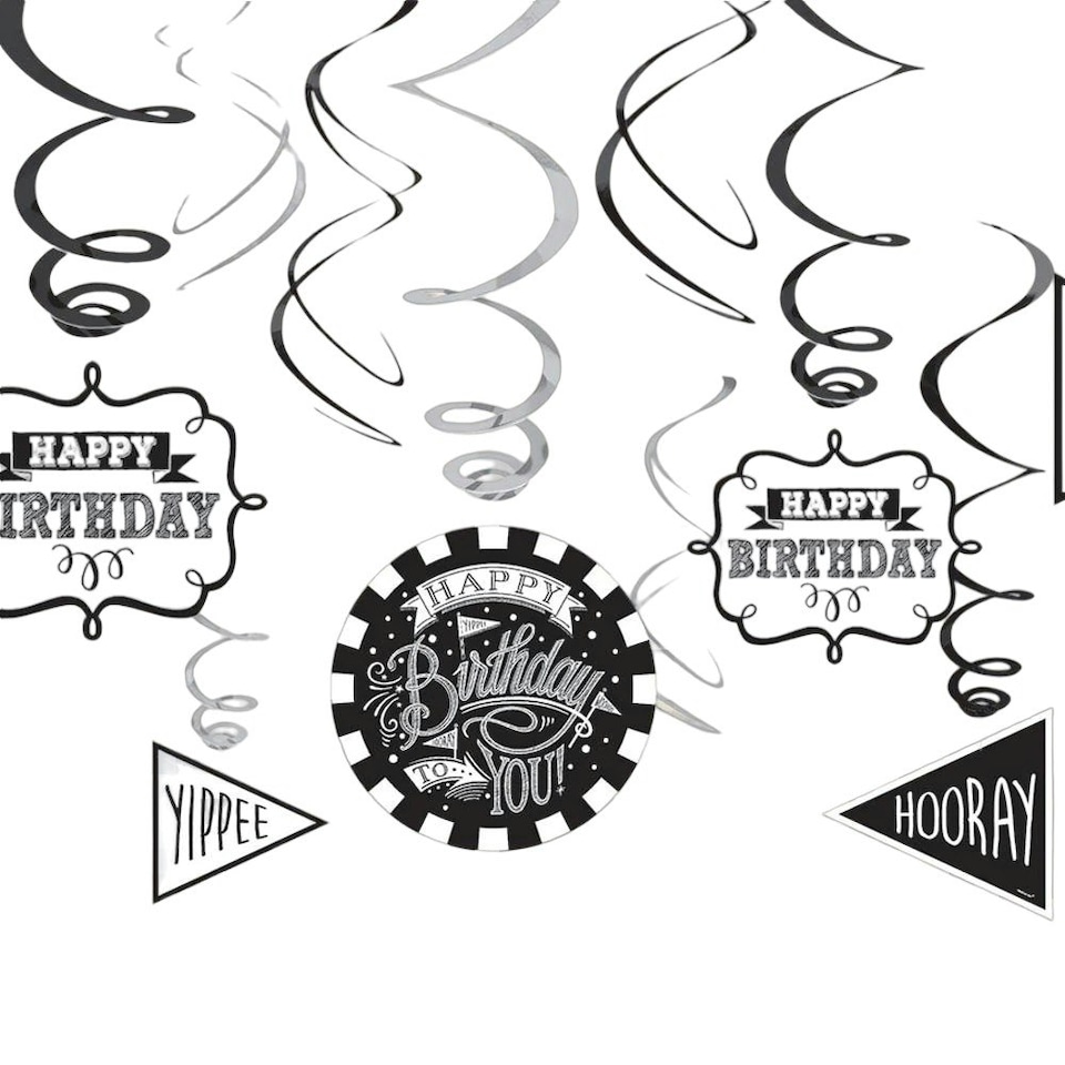 Amscan Chalk Board Happy Birthday Hanging Decoration - Black/White - One Size