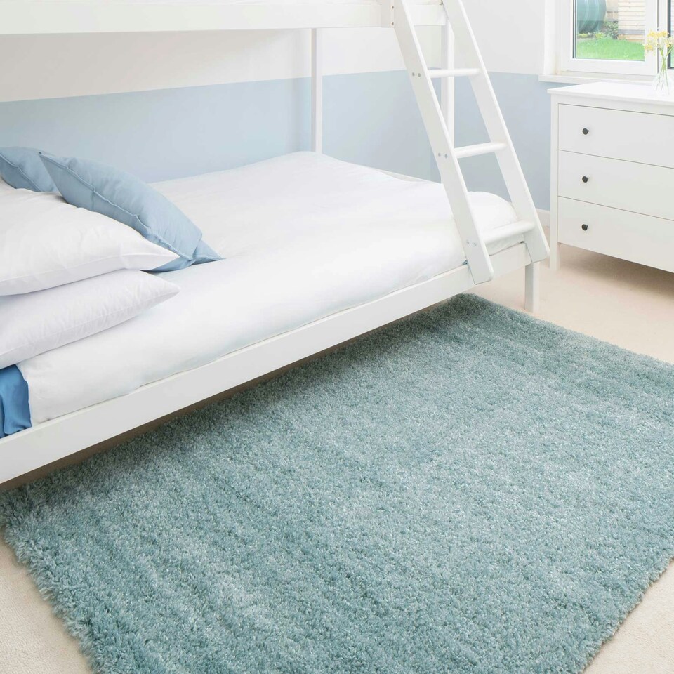 image 1 of KUKOON Duck Egg Blue Deep Pile Shaggy Living Room Area Rug 80cm x 150cm