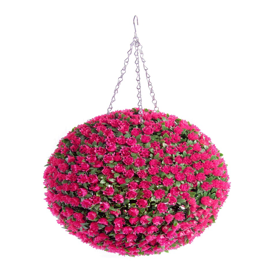 Best Artificial 38cm Pink Rose Hanging Basket Flower Topiary Ball - Suitable for Outdoor Use - Weather & Fade Resistant
