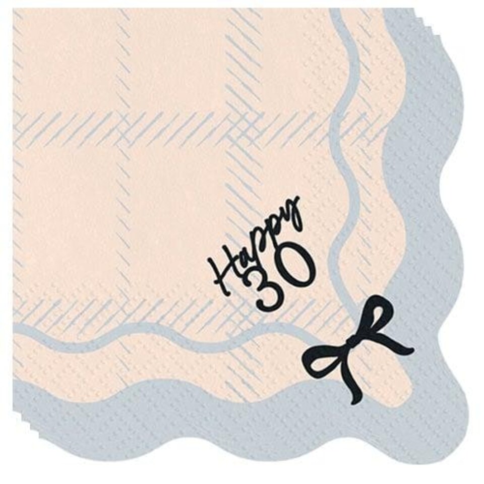 image 1 of Happy 30th Birthday Black Bow Cream Elegant Milestone Paper Luncheon Napkins 2 Ply 33cm - Pack of 12 Black