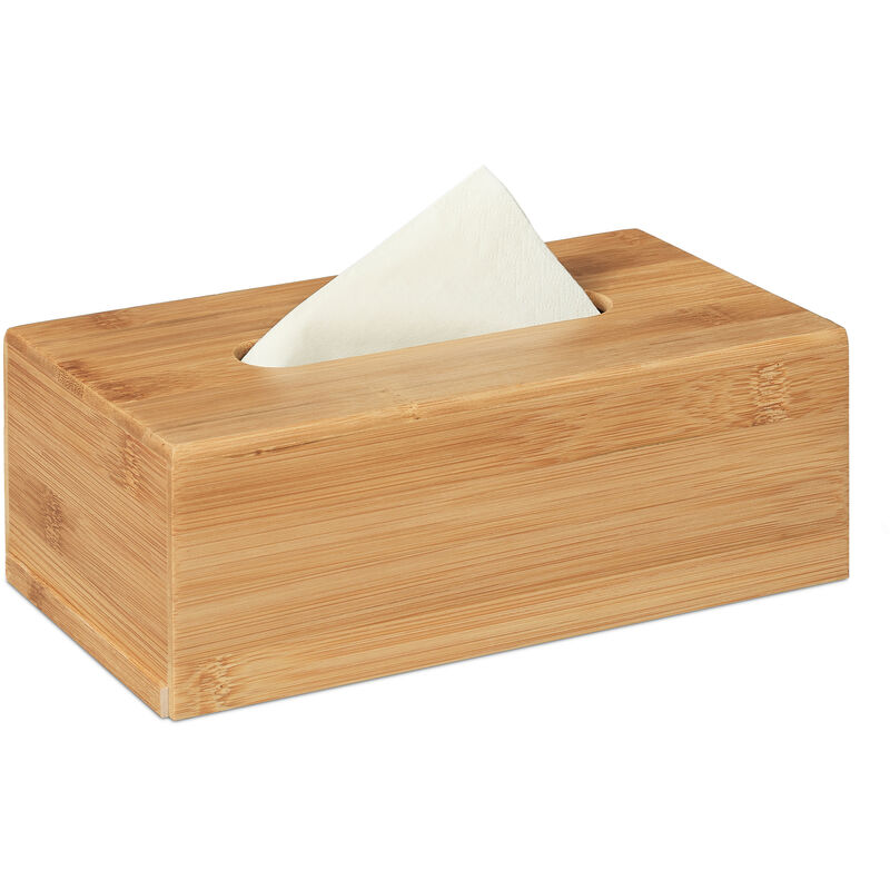 Bamboo Tissue Box, Cosmetic Tissues Paper Towels Storage, Refillable, HxWxD 8,5 X 24.5 X 13.3 cm, Natural