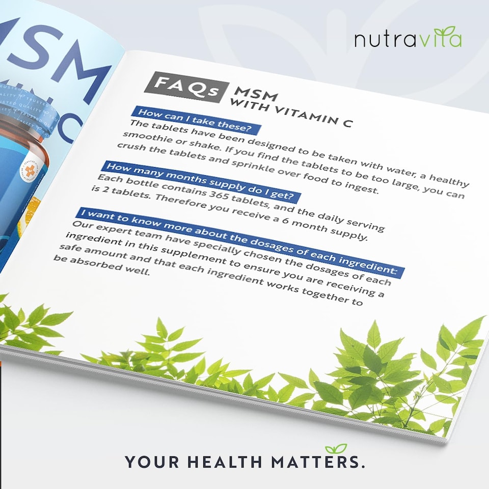 image 1 of Nutravita MSM 2200mg - Methylsulfonylmethane with 80mg Vitamin C Contributes to Normal Collagen Formation - Made in The UK - 365 Vegan Tablets