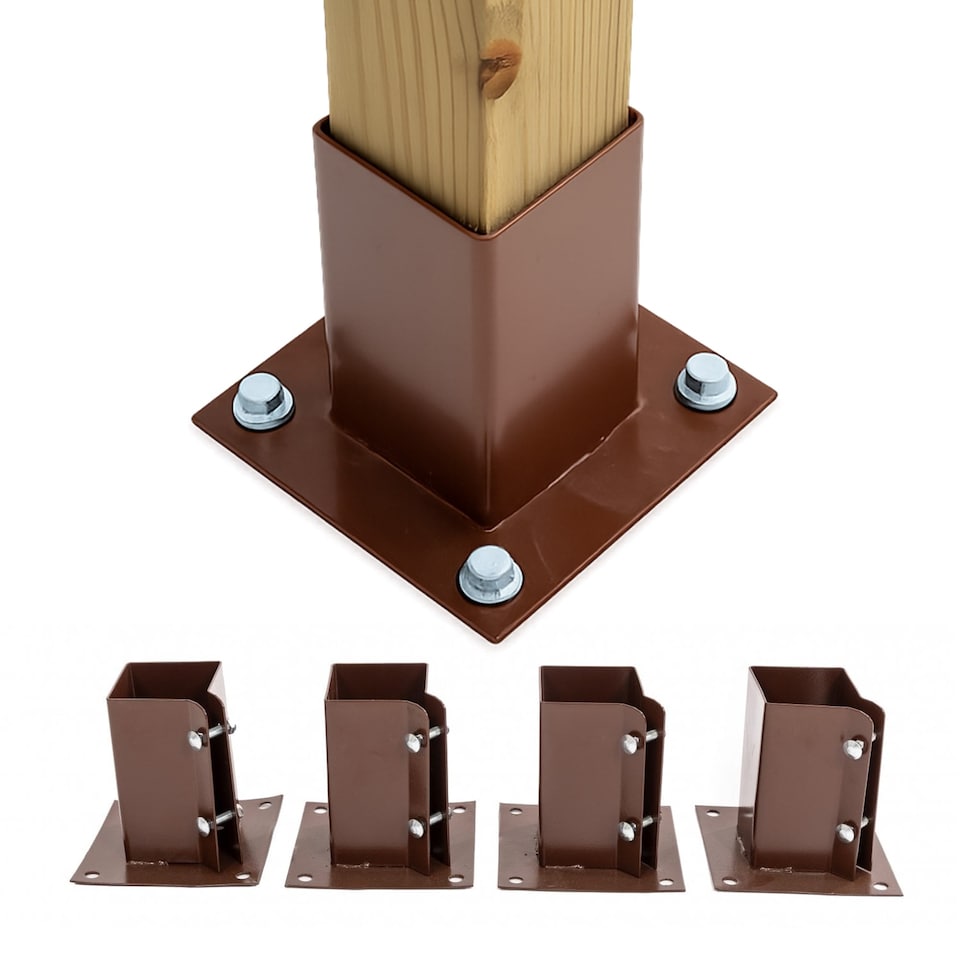 image 1 of 4x Heavy Duty Bolt Down Fence Post Shoe Grip Holder - 75 x 75mm | Brown | 4