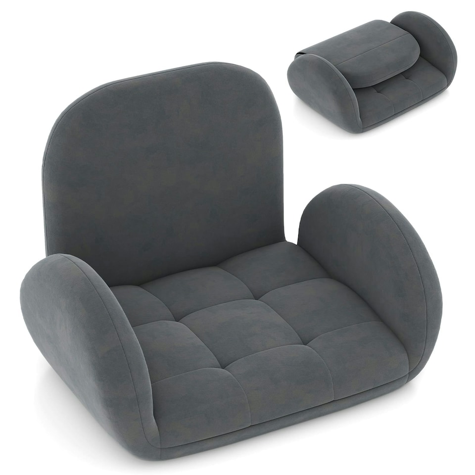 image 1 of COSTWAY Folding Floor Game Chair Adults Lazy Sofa Chair Grey