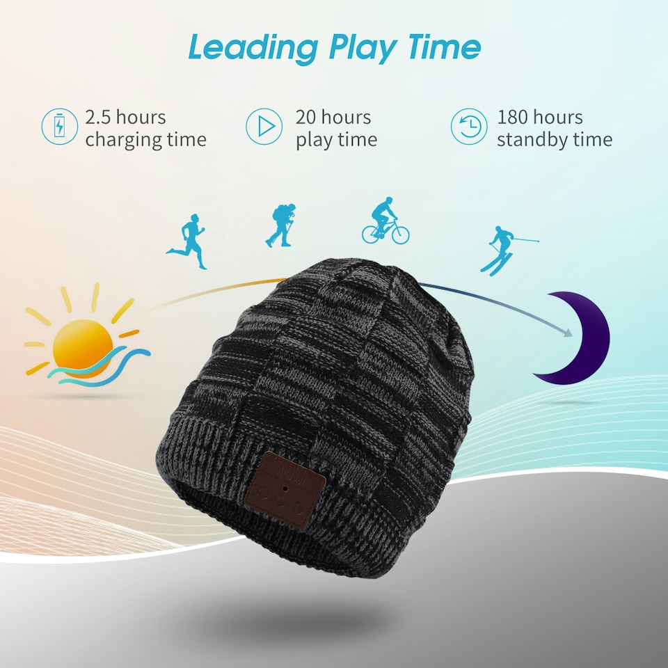 image 1 of Warm Beanie Hat with Bluetooth Wireless Headphones Integrated - Rechargeable with Built-In Microphone For Hands Free Calls - August EPA25 | Grey