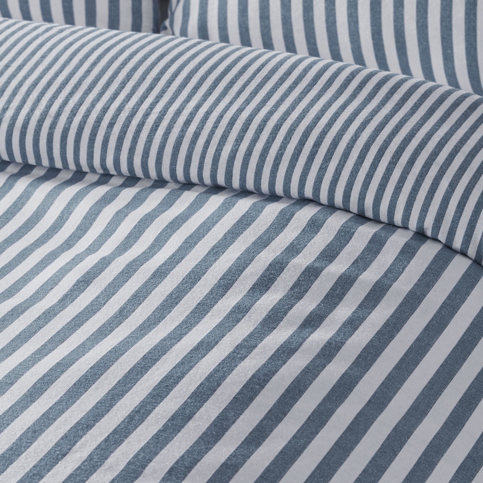 image 1 of Catherine Lansfield Brushed Stripe Cotton Reversible Duvet Cover Set