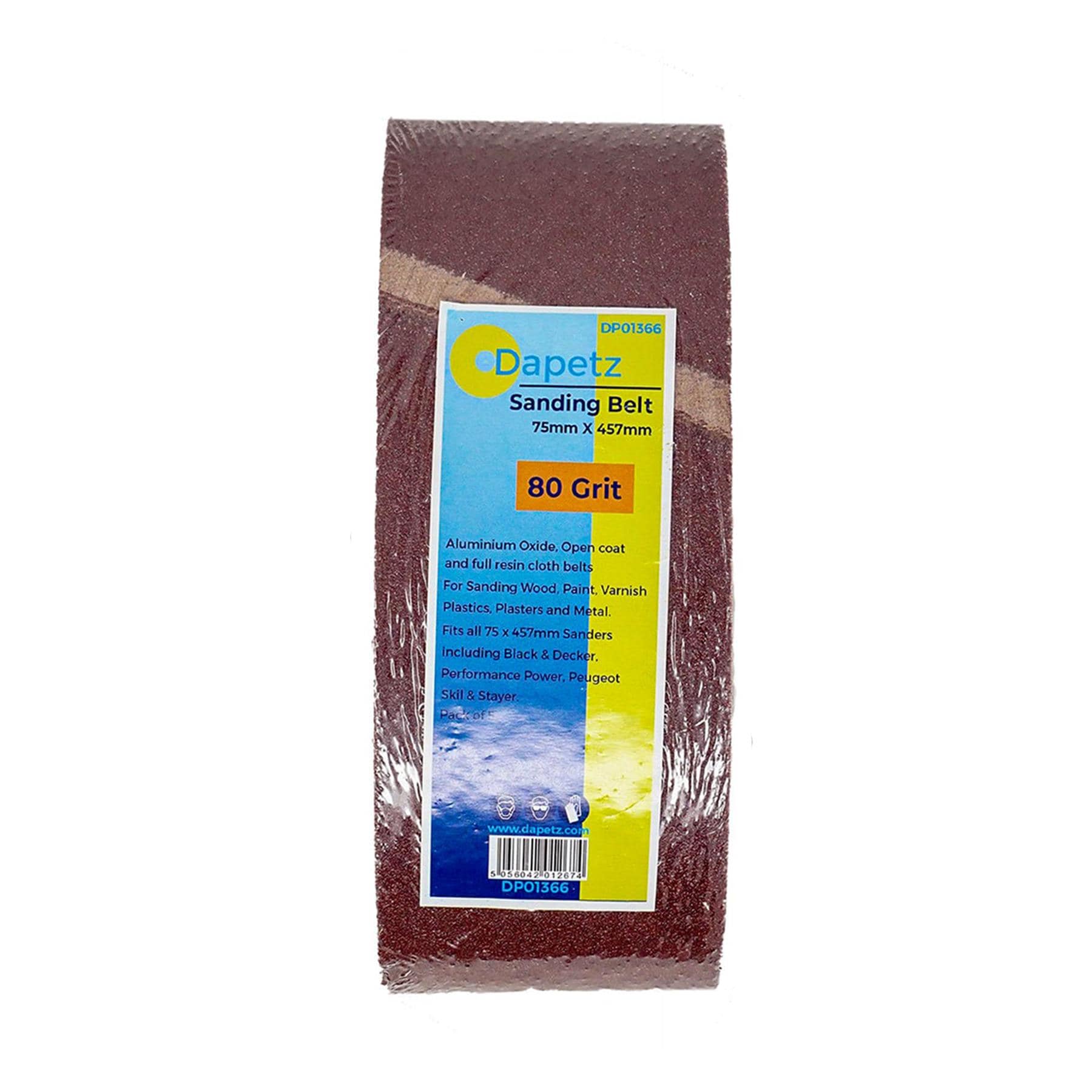 Dapetz ® 5 Pack Sanding Belts 75x457mm 80 Grit Medium Aluminium Oxide for Power Tool Belt Sanders, Metal & Wood, Compatible with Bosch, Black+Decker,