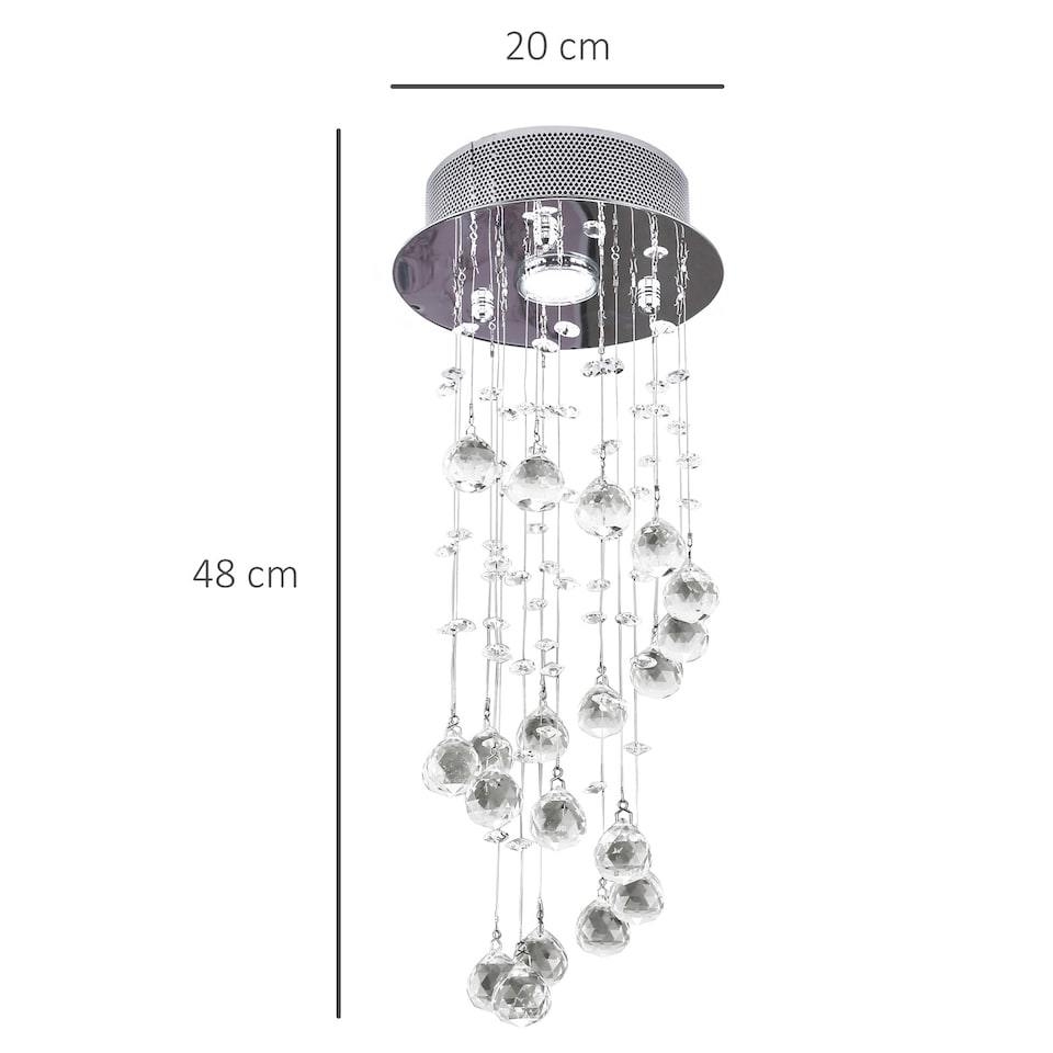 image 1 of HOMCOM Metal Crystal Ceiling Light Chandelier Elegant Pendant Lamp Living Room Stairway Stairway Spiral Rain Drop Pendant Lamp Silver