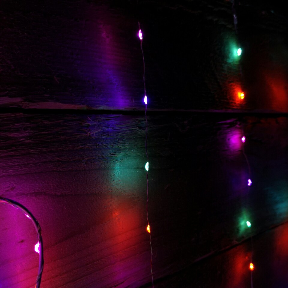image 1 of 1.2m Christmas Static Heart LED Silver Pin Wire V Curtain Lights in Rainbow