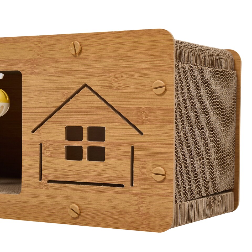 image 1 of Living and Home 2-in-1 Cat House with Scratcher | Brown | M